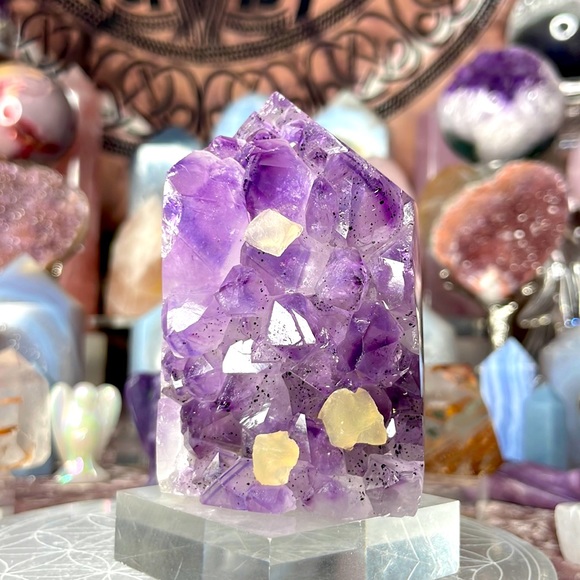 Juicy amethyst tower with calcite inclusions,All Products : American Fashion Style Bags On Sale